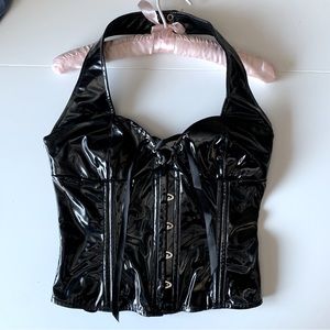 Coquette Vinyl Halter Corset Black M